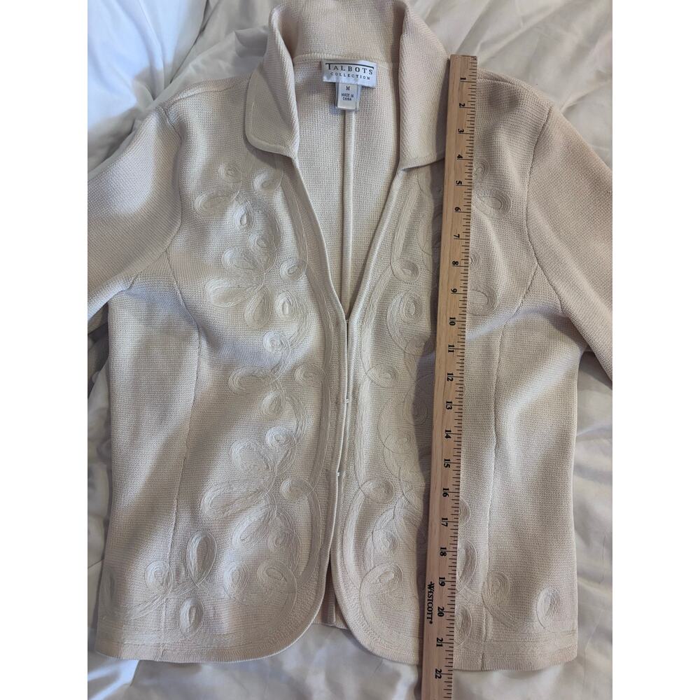 Talbots Collection Silk Blend Cardigan Jacket Medium Cream Embroidered sweater - Picture 7 of 9